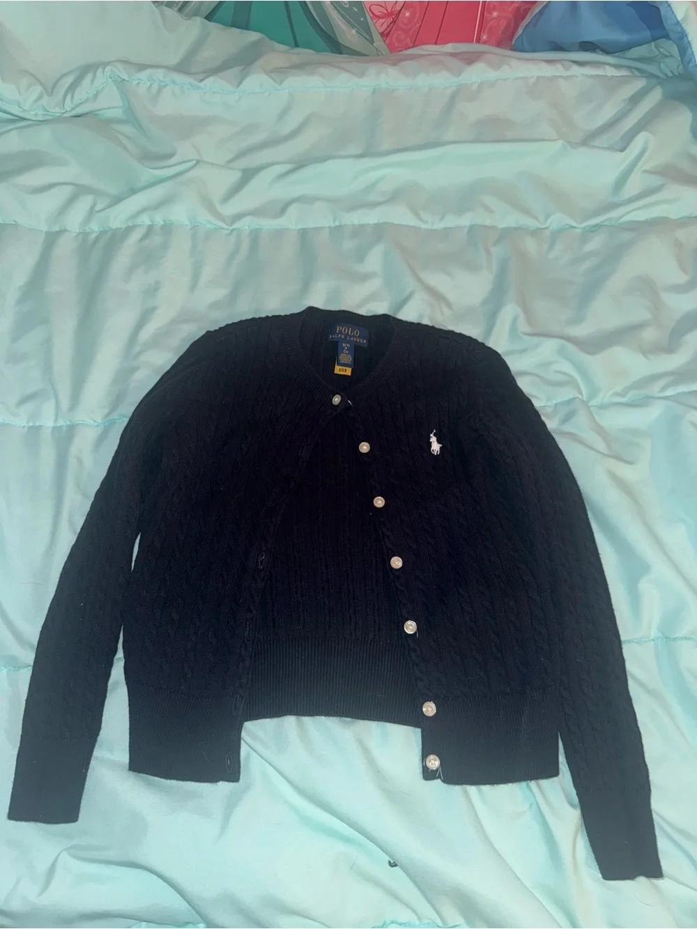 Ralph Lauren Polo Black Cable Knit Cardigan with Pony Logo